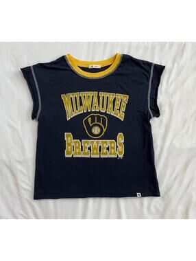 47 Brand women’s size small cap sleeved navy/yellow Milwaukee Brewers tshirt